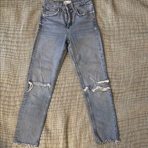 Zara Light Blue Ripped Straight Jeans Size 24